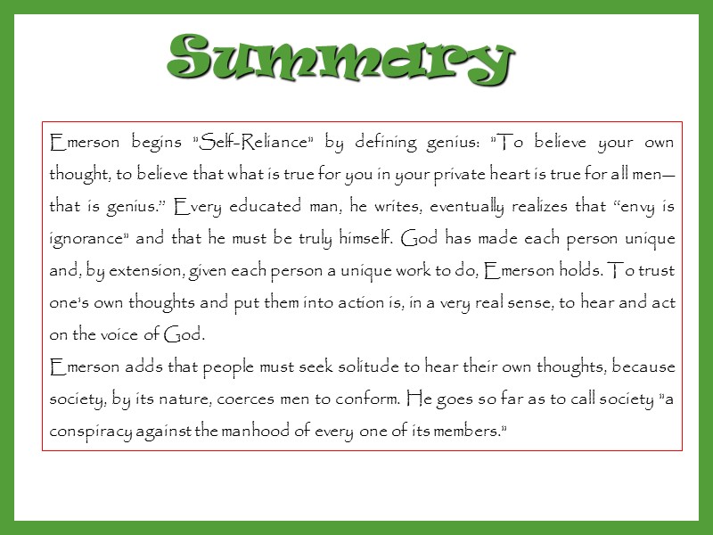 Summary  Emerson begins 